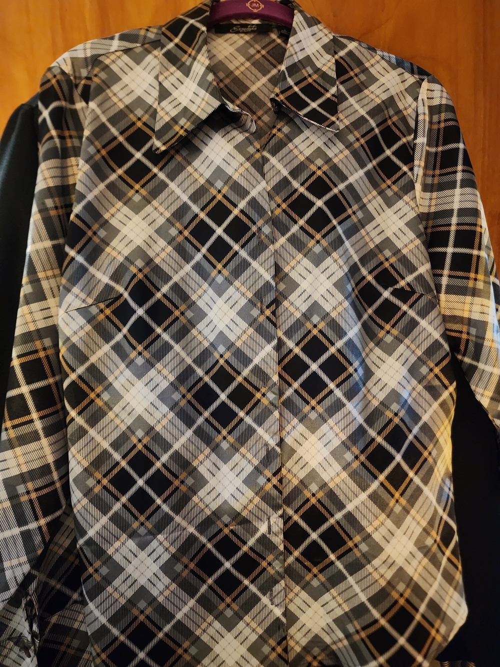 Essentials by Milano Black White and Tan Plaid Button-Down Shirt